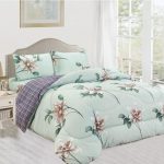 Edredón acolchado King 1200 hilos color verde agua con flores marron con blanco